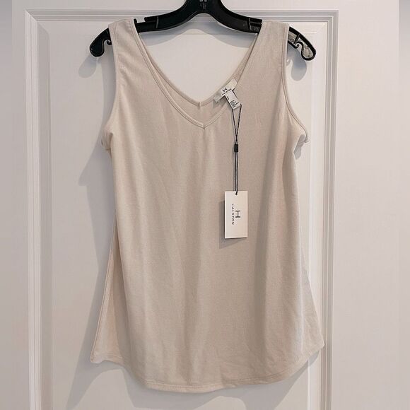 NWT H Halston Sleeveless V-neck Top Cream White Sz. M - Picture 1 of 6